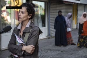 Montreuil, Ile-de-France, 02 July 2024. Sabrina Benali, candidate for the legislative elections, during a giant door-to-door event in the popular neighborhood of Place Morillon.